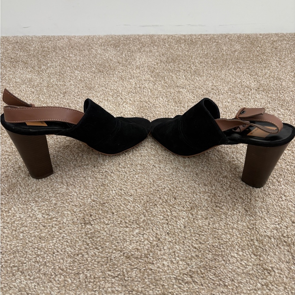 Dolce Vita Black Suede Slingback Peep Toe Mule Heels Y2K Style Boho - Picture 5 of 8
